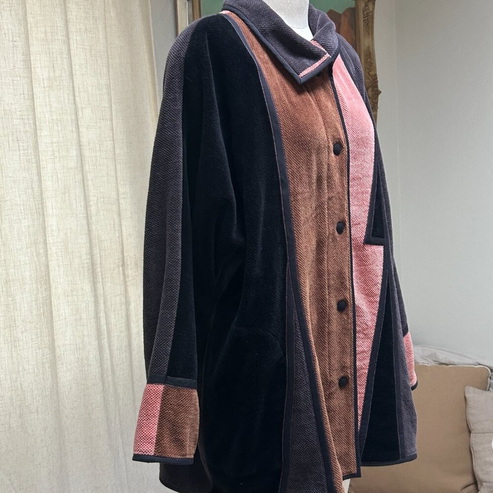Handmade Finnish Lagenlook Colorblock Cotton Jacket Scandinavian Minimalist M - Picture 5 of 13